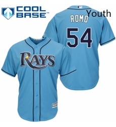 Youth Majestic Tampa Bay Rays 54 Sergio Romo Authentic Light Blue Alternate 2 Cool Base MLB Jersey 