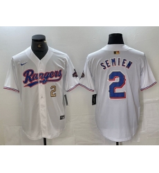 Men Texas Rangers 2 Marcus Semien White Gold Cool Base Stitched Baseball Jersey