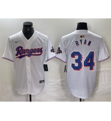 Men Texas Rangers 34 Nolan Ryan White Gold Cool Base Stitched Baseball Jersey