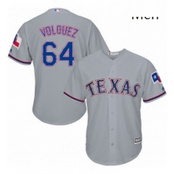 Mens Majestic Texas Rangers 64 Edinson Volquez Replica Grey Road Cool Base MLB Jersey 