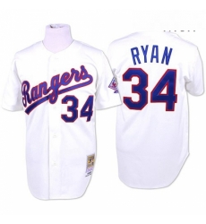 Mens Mitchell and Ness Texas Rangers 34 Nolan Ryan Replica White Throwback MLB Jersey