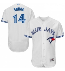 Mens Majestic Toronto Blue Jays 14 Justin Smoak White Home Flex Base Authentic Collection MLB Jersey