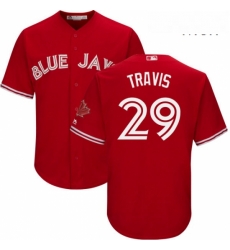 Mens Majestic Toronto Blue Jays 29 Devon Travis Replica Scarlet Alternate Cool Base MLB Jersey