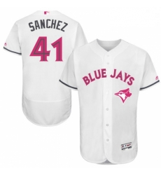 Mens Majestic Toronto Blue Jays 41 Aaron Sanchez Authentic White 2016 Mothers Day Fashion Flex Base Jersey 