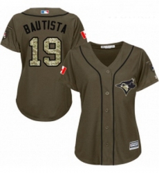 Womens Majestic Toronto Blue Jays 19 Jose Bautista Replica Green Salute to Service MLB Jersey