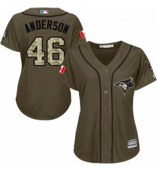 Womens Majestic Toronto Blue Jays 46 Brett Anderson Authentic Green Salute to Service MLB Jersey 