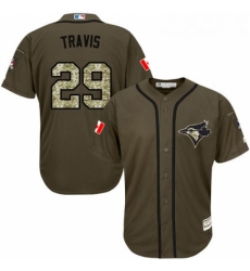 Youth Majestic Toronto Blue Jays 29 Devon Travis Replica Green Salute to Service MLB Jersey