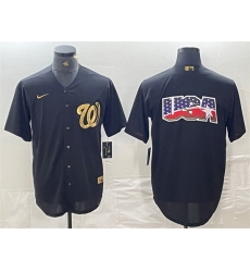 Men Washington Nationals Black Team Big Logo Cool Base Stitched Baseball Jersey 1