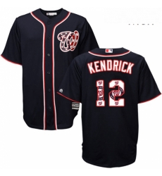 Mens Majestic Washington Nationals 12 Howie Kendrick Authentic Navy Blue Team Logo Fashion Cool Base MLB Jersey 