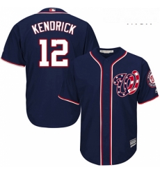 Mens Majestic Washington Nationals 12 Howie Kendrick Replica Navy Blue Alternate 2 Cool Base MLB Jersey 