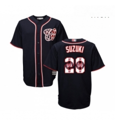 Mens Washington Nationals 28 Kurt Suzuki Authentic Navy Blue Team Logo Fashion Cool Base Baseball Jersey 