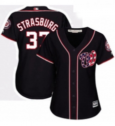 Womens Majestic Washington Nationals 37 Stephen Strasburg Authentic Navy Blue Alternate 2 Cool Base MLB Jersey