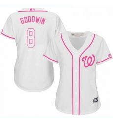 Womens Majestic Washington Nationals 8 Brian Goodwin Replica White Fashion Cool Base MLB Jersey 