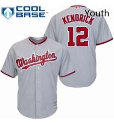 Youth Majestic Washington Nationals 12 Howie Kendrick Replica Grey Road Cool Base MLB Jersey 