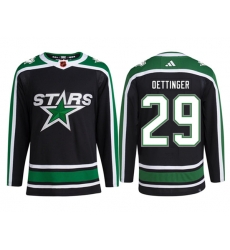 Men Dallas Stars 29 Jake Oettinger Black 2022 23 Reverse Retro Stitched Jersey