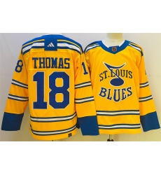 Men St  Louis Blues 18 Robert Thomas Yellow 2022 23 Reverse Retro Stitched Jersey