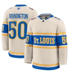 Men St  Louis Blues 50 Jordan Binnington Cream 2024 25 Winter Classic Stitched Hockey Jersey