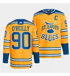 Men St Louis Blues 90 Ryan O 27Reilly Yellow 2022 23 Reverse Retro Stitched Jersey