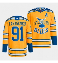 Men St Louis Blues 91 Vladimir Tarasenko Yellow 2022 23 Reverse Retro Stitched Jersey