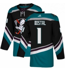 Mens Adidas Anaheim Ducks 1 Lukas Dostal Authentic Black Teal Third NHL Jersey 