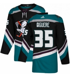 Mens Adidas Anaheim Ducks 35 Jean Sebastien Giguere Authentic Black Teal Third NHL Jersey 