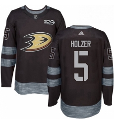 Mens Adidas Anaheim Ducks 5 Korbinian Holzer Premier Black 1917 2017 100th Anniversary NHL Jersey 