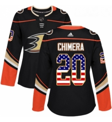 Womens Adidas Anaheim Ducks 20 Jason Chimera Authentic Black USA Flag Fashion NHL Jersey 