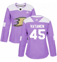 Womens Adidas Anaheim Ducks 45 Sami Vatanen Authentic Purple Fights Cancer Practice NHL Jersey 