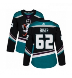 Womens Adidas Anaheim Ducks 62 Andrej Sustr Premier Black Teal Alternate NHL Jersey 