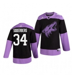 Coyotes 34 Carl Soderberg Black Purple Hockey Fights Cancer Adidas Jersey