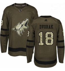 Youth Adidas Arizona Coyotes 18 Christian Dvorak Authentic Green Salute to Service NHL Jersey 