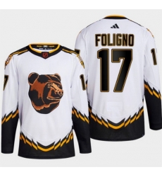 Men Boston Bruins 17 Nick Foligno White 2022 23 Reverse Retro Stitched Jersey