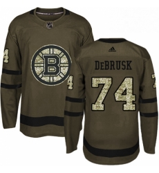 Mens Adidas Boston Bruins 74 Jake DeBrusk Authentic Green Salute to Service NHL Jersey 