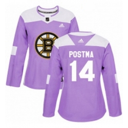 Womens Adidas Boston Bruins 14 Paul Postma Authentic Purple Fights Cancer Practice NHL Jersey 