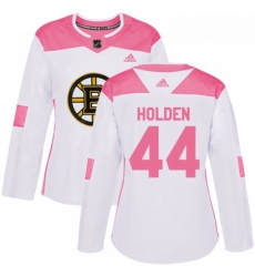 Womens Adidas Boston Bruins 44 Nick Holden Authentic White Pink Fashion NHL Jersey 