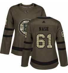 Womens Adidas Boston Bruins 61 Rick Nash Authentic Green Salute to Service NHL Jersey 