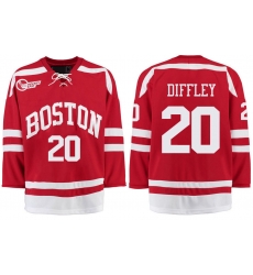 Boston University Terriers BU 20 Brien Diffley Red Stitched Hockey Jersey