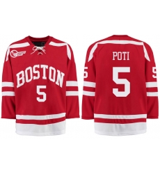 Boston University Terriers BU 5 Tom Poti Red Stitched Hockey Jersey