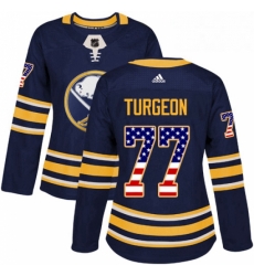 Womens Adidas Buffalo Sabres 77 Pierre Turgeon Authentic Navy Blue USA Flag Fashion NHL Jersey 