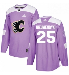 Mens Adidas Calgary Flames 25 Joe Nieuwendyk Authentic Purple Fights Cancer Practice NHL Jersey 