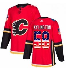 Mens Adidas Calgary Flames 58 Oliver Kylington Authentic Red USA Flag Fashion NHL Jersey 