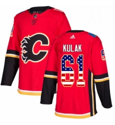 Mens Adidas Calgary Flames 61 Brett Kulak Authentic Red USA Flag Fashion NHL Jersey 