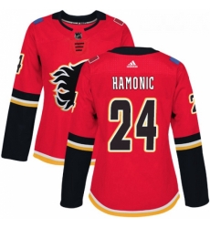 Womens Adidas Calgary Flames 24 Travis Hamonic Authentic Red Home NHL Jersey 