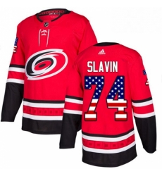 Mens Adidas Carolina Hurricanes 74 Jaccob Slavin Authentic Red USA Flag Fashion NHL Jersey 