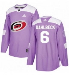 Youth Adidas Carolina Hurricanes 6 Klas Dahlbeck Authentic Purple Fights Cancer Practice NHL Jersey 