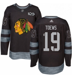 Mens Adidas Chicago Blackhawks 19 Jonathan Toews Authentic Black 1917 2017 100th Anniversary NHL Jersey 