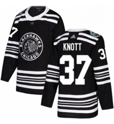 Mens Adidas Chicago Blackhawks 37 Graham Knott Authentic Black 2019 Winter Classic NHL Jersey 