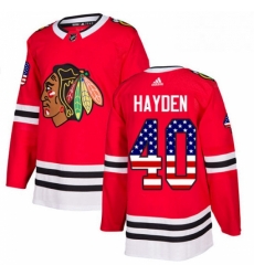 Mens Adidas Chicago Blackhawks 40 John Hayden Authentic Red USA Flag Fashion NHL Jersey 