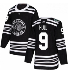 Mens Adidas Chicago Blackhawks 9 Bobby Hull Authentic Black 2019 Winter Classic NHL Jersey 