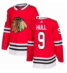 Mens Adidas Chicago Blackhawks 9 Bobby Hull Authentic Red Home NHL Jersey 